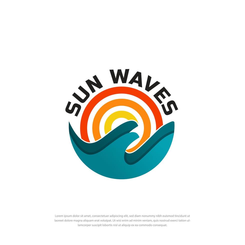 havets vågor och solen abstrakt logotyp logotyp mall negativ utrymme ocean logotyp vektor