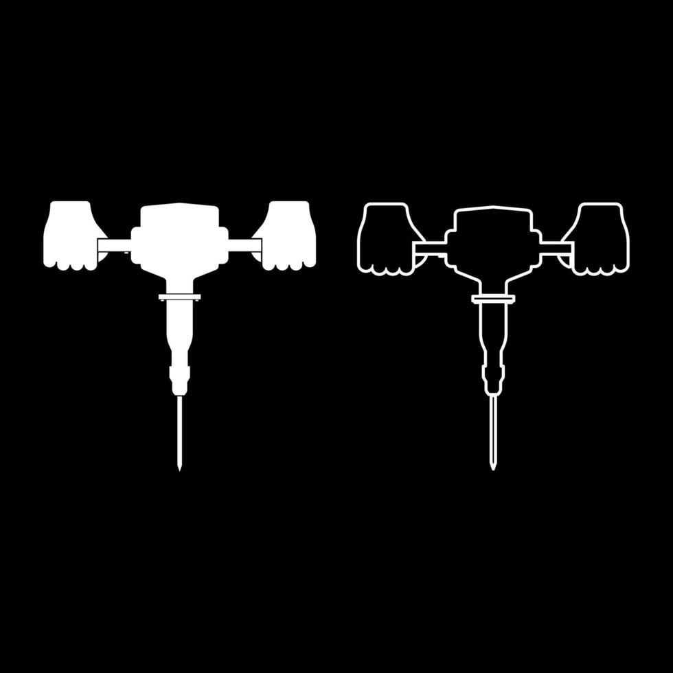 Presslufthammer in der Hand, die ein Elektrowerkzeug hält, verwenden Sie den Arm mit dem Symbol für elektrische Instrumente, weiße Farbvektorillustration, flacher Stil-Bildsatz vektor