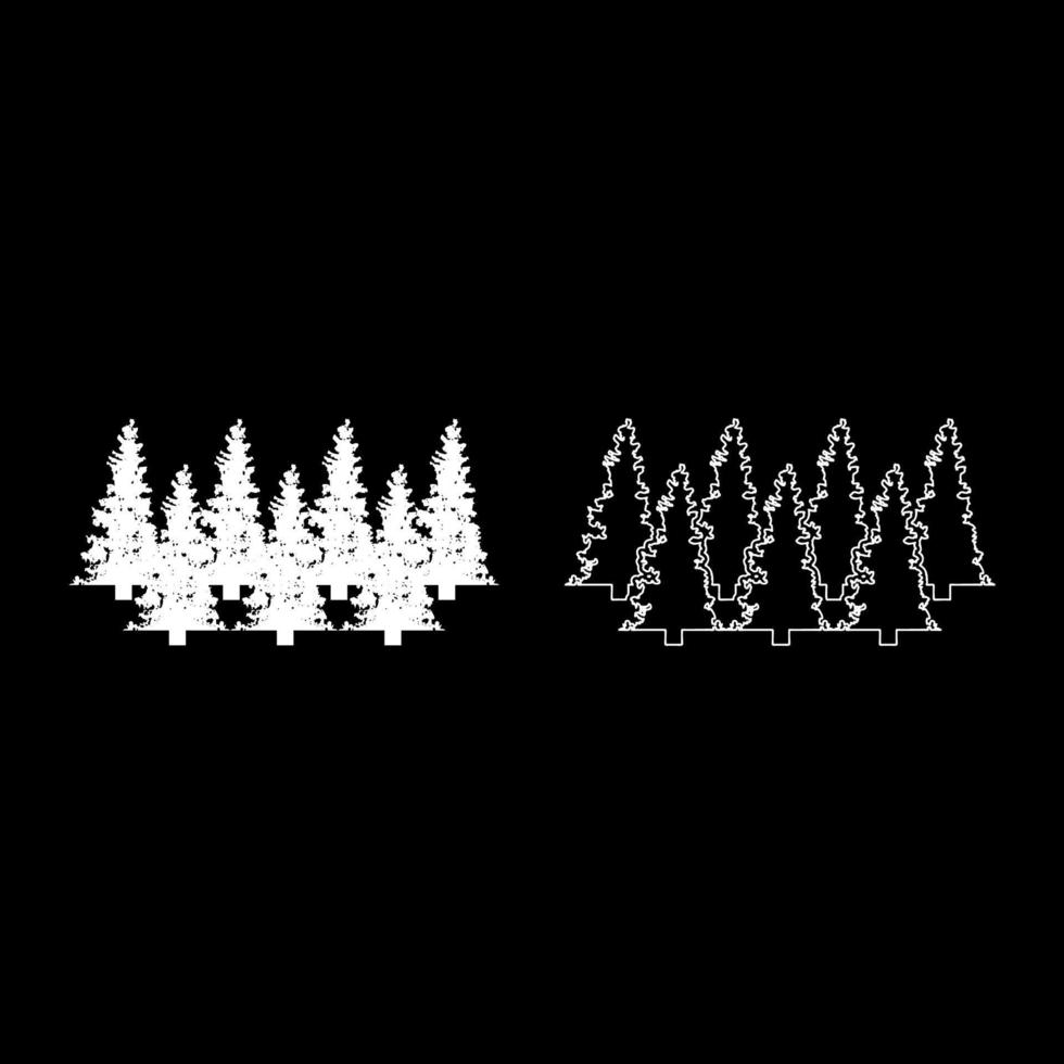 gran jul barrträd gran tallskog vintergröna skogar barrträd siluett vit färg vektorillustration solid kontur stil bild vektor