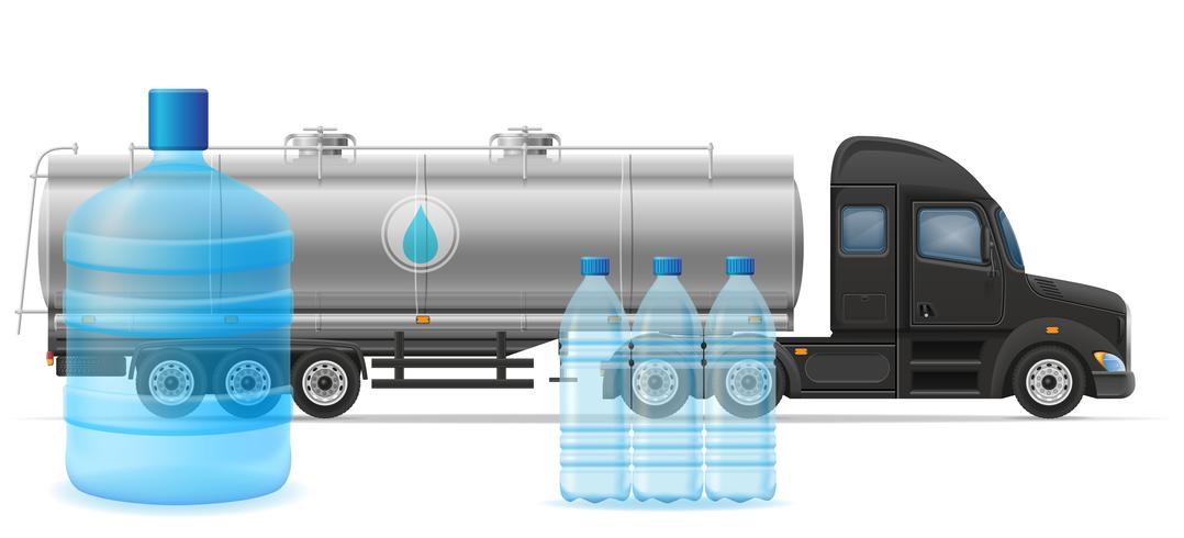 LKW-Sattelschlepperlieferung und Transport der gereinigten Trinkwasserkonzept-Vektorillustration vektor