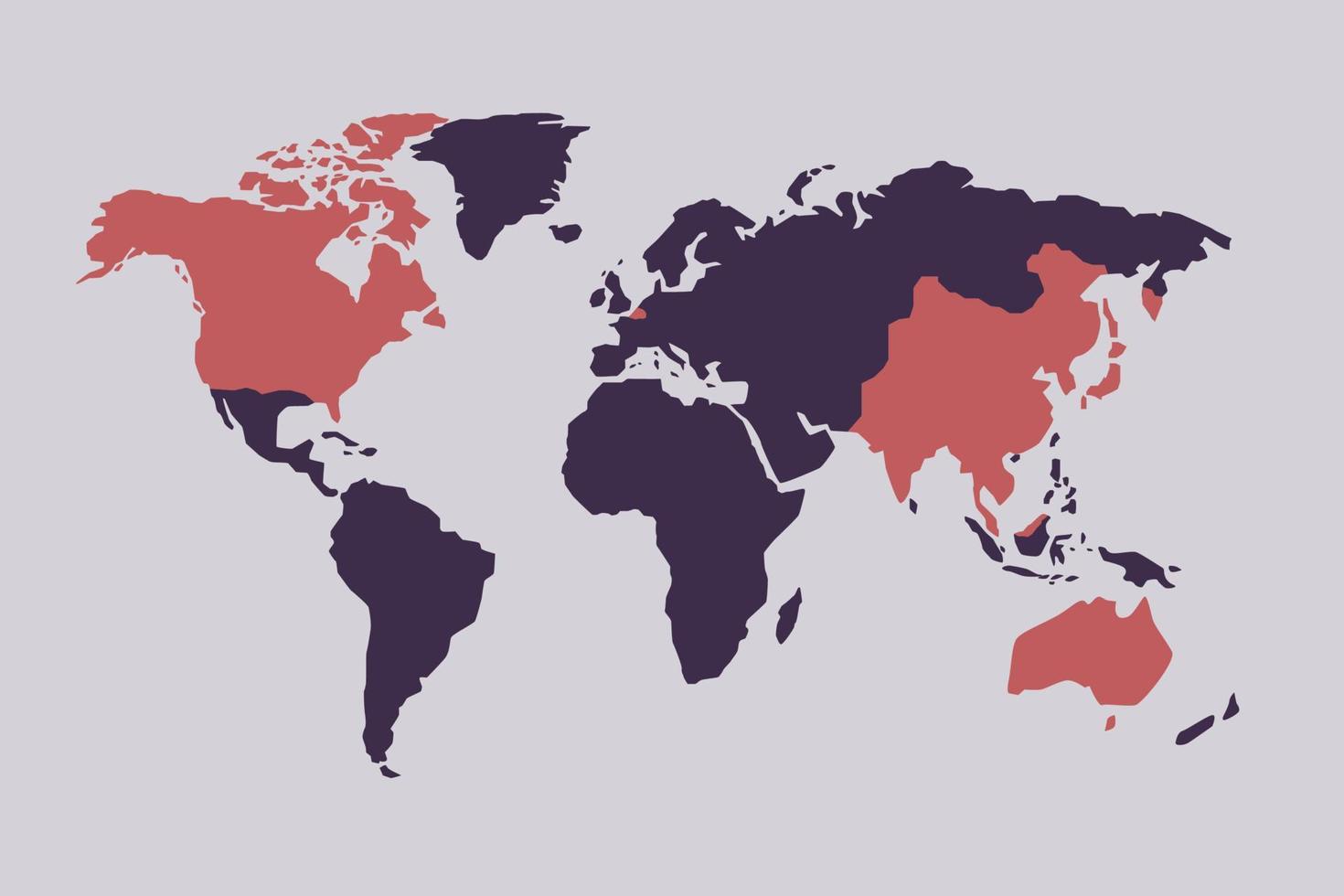 världskartmall med kontinenter, nord- och sydamerika, europa och asien, afrika och australien vektor