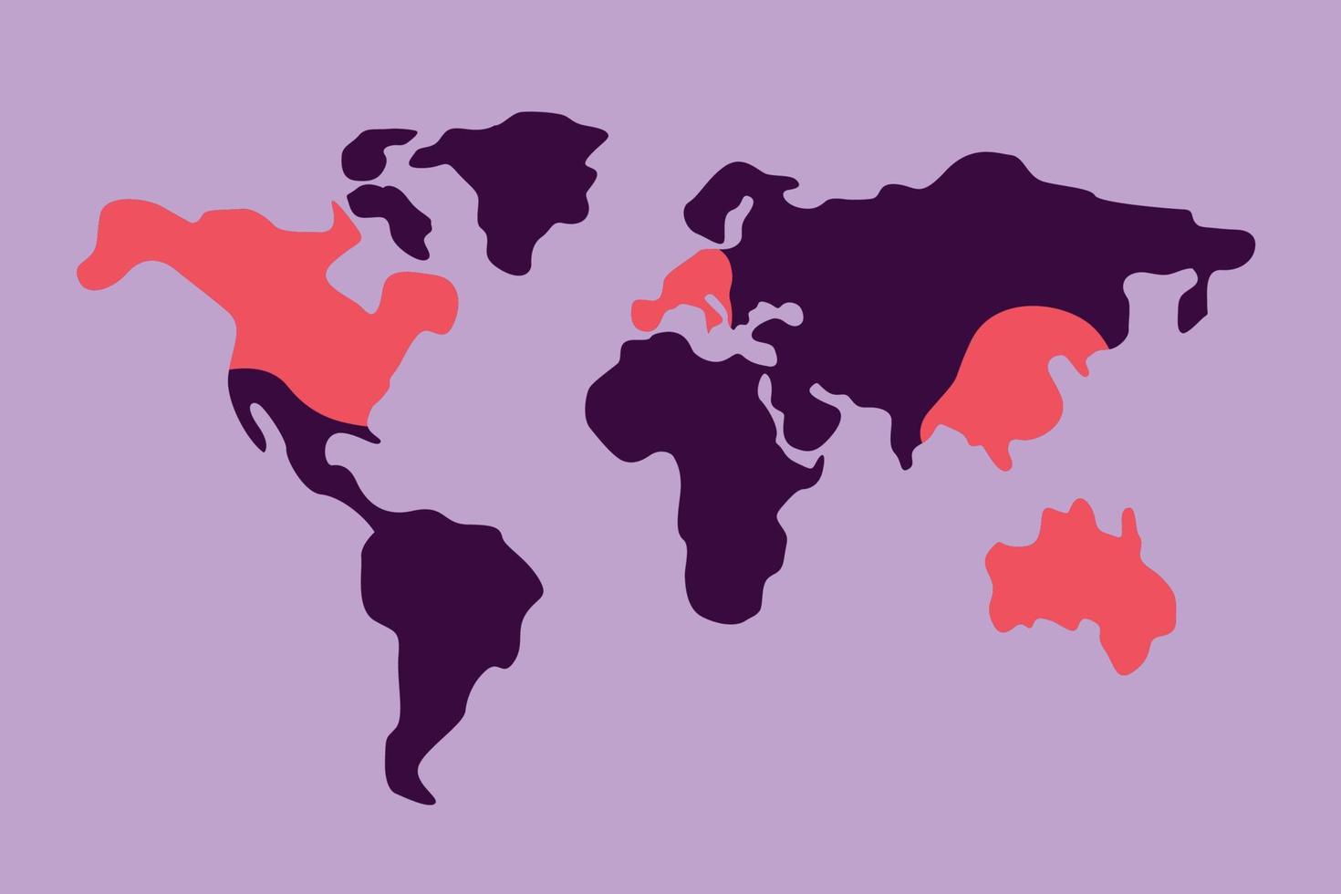 världskartmall med kontinenter, nord- och sydamerika, europa och asien, afrika och australien vektor