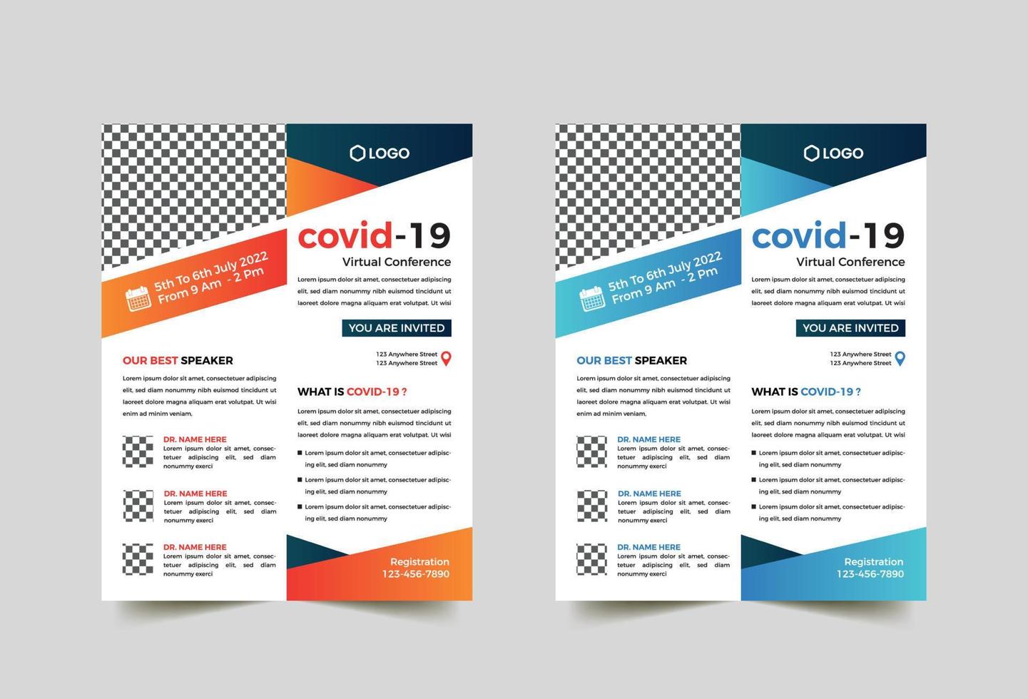 covid 19 virtuelles konferenzflyer-vorlagendesign vektor