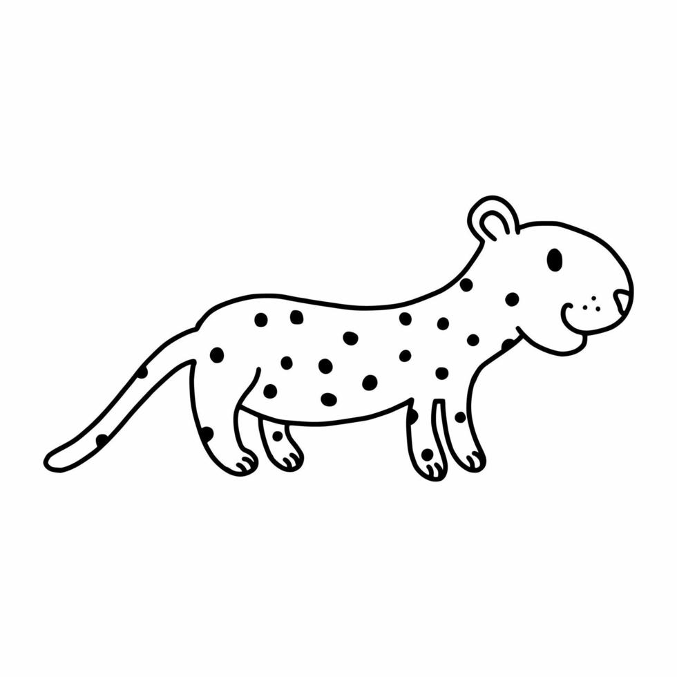 süßer gefleckter Leopard. Vektor-Doodle-Illustration. afrikanisches Tier. Malbuch für Kinder. vektor