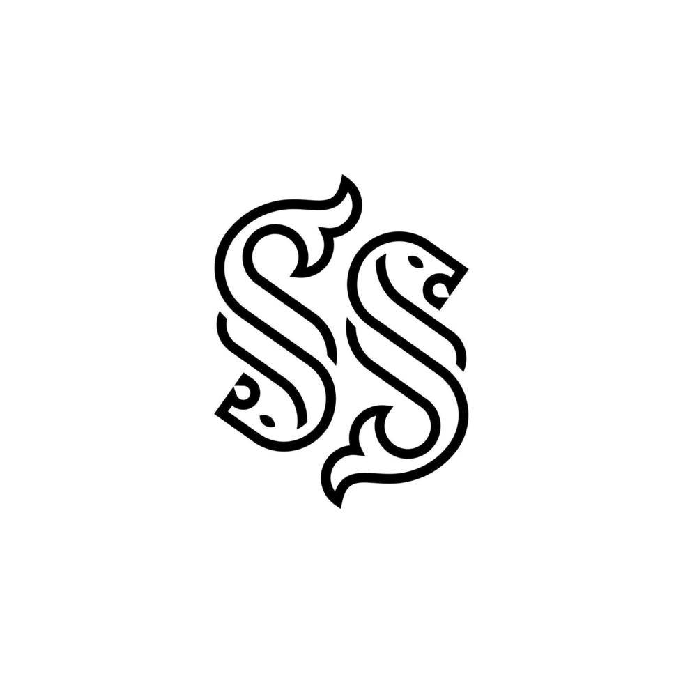 Gliederungsbuchstabe s Löwe Fischschwanz-Logo-Konzept. Vektor-Illustration vektor