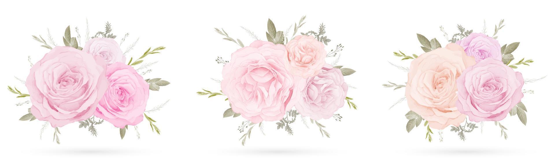 sammlung von rosa rosenblumenstrauß vektor