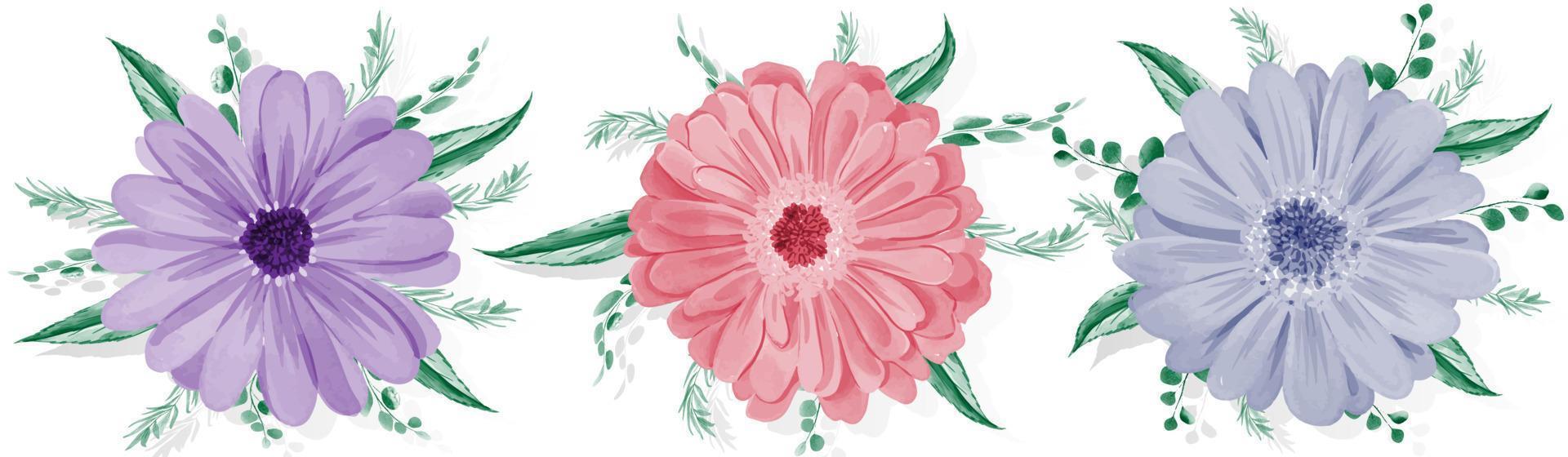 Satz von Gerbera-Gänseblümchen-Blume auf weißem Hintergrund vektor