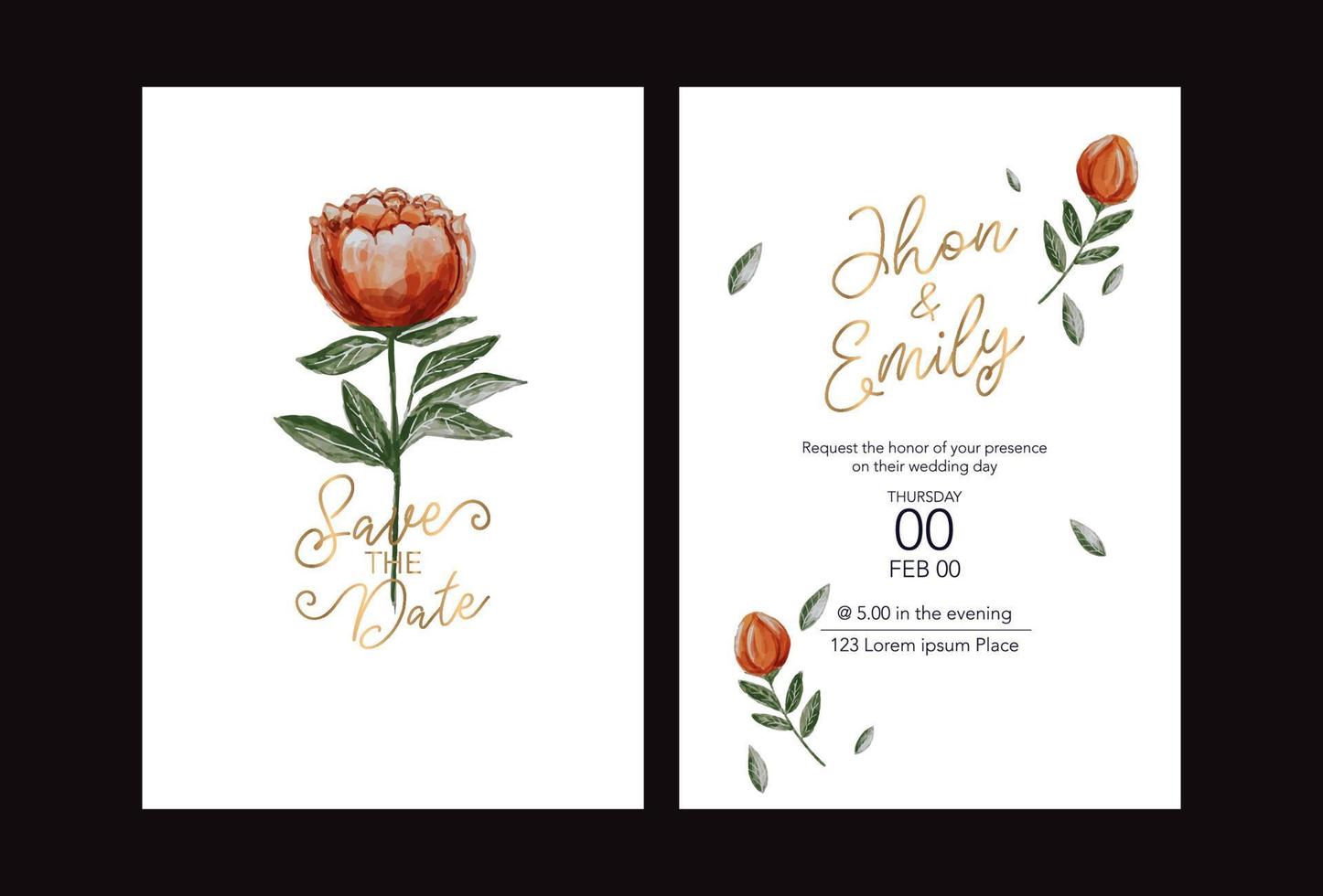 hochzeitseinladung, einladung, save the date-karte mit vektorblumenstrauß rahmendesign pfingstrose vektor