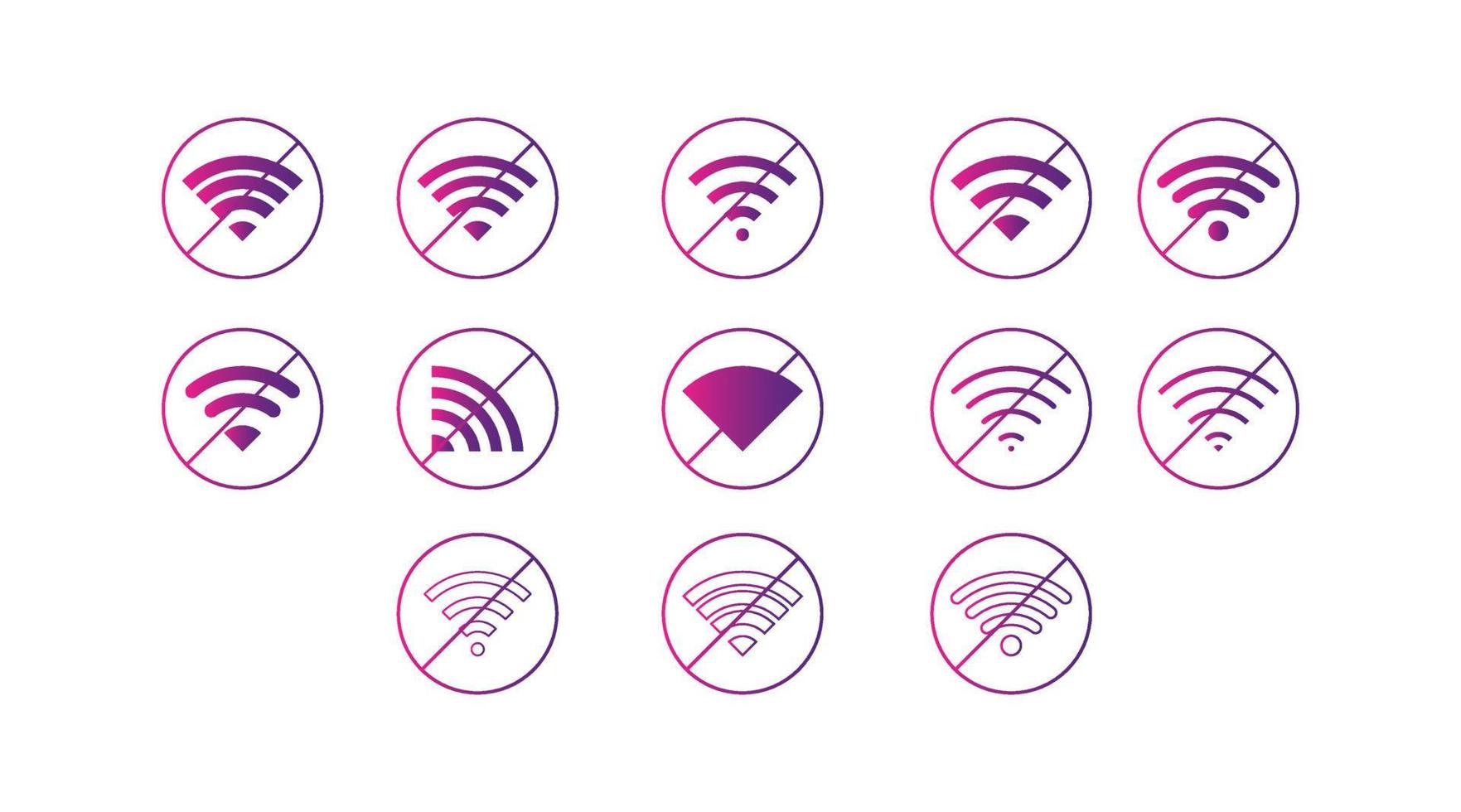 uppsättning av inga trådlösa nätverk tecken symbol ikon gradient färg vektor