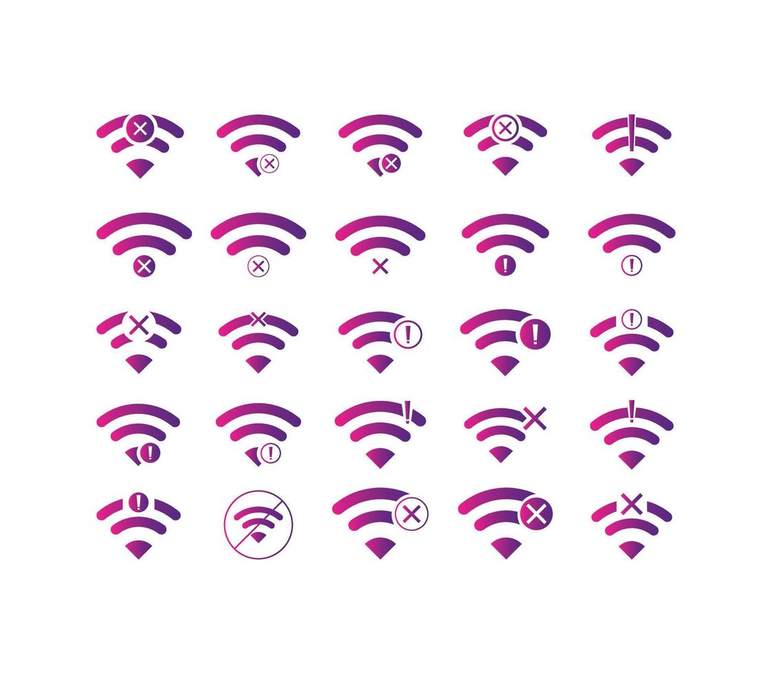 uppsättning av inga trådlösa nätverk tecken symbol ikon gradient färg vektor