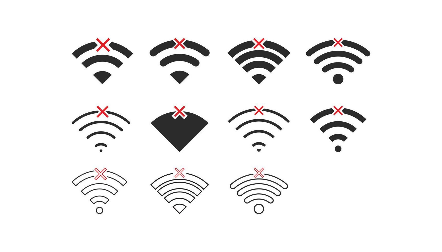 uppsättning av inga trådlösa anslutningar ingen wifi ikon tecken vektor svart färg
