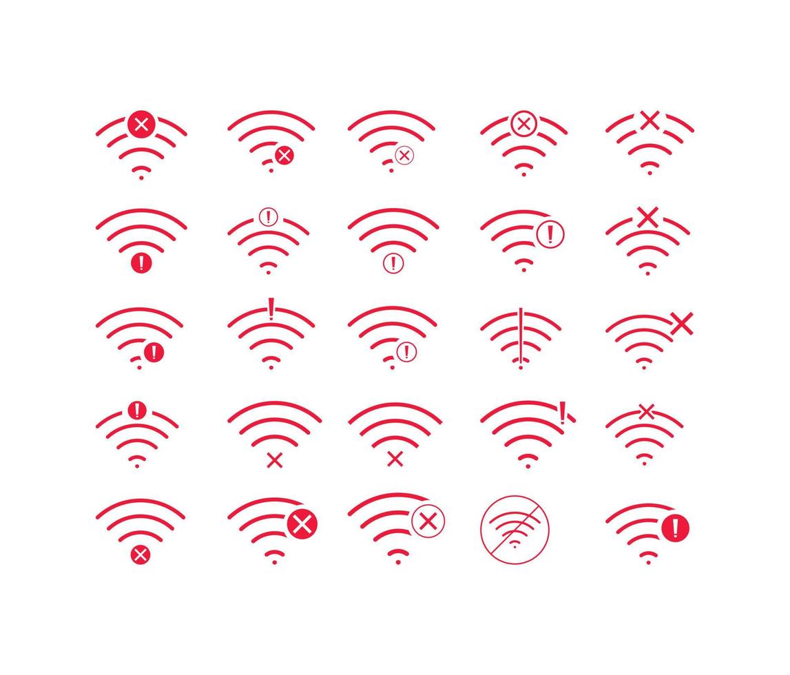 uppsättning av ingen wifi trådlös ikon vektor röd färg