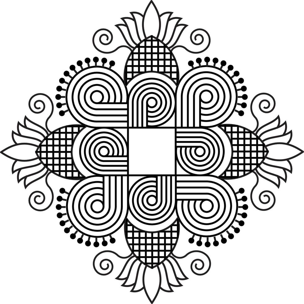 indiska traditionella och kulturella rangoli, alpona, kolam eller paisley vektor linjekonst. bengal konst Indien. för textiltryck, logotyp, tapeter