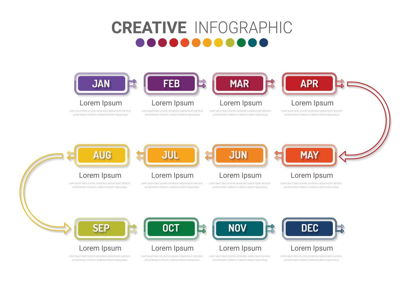 tidslinje för 1 år, 12 månader, infographics hela månaden planerare design vektor