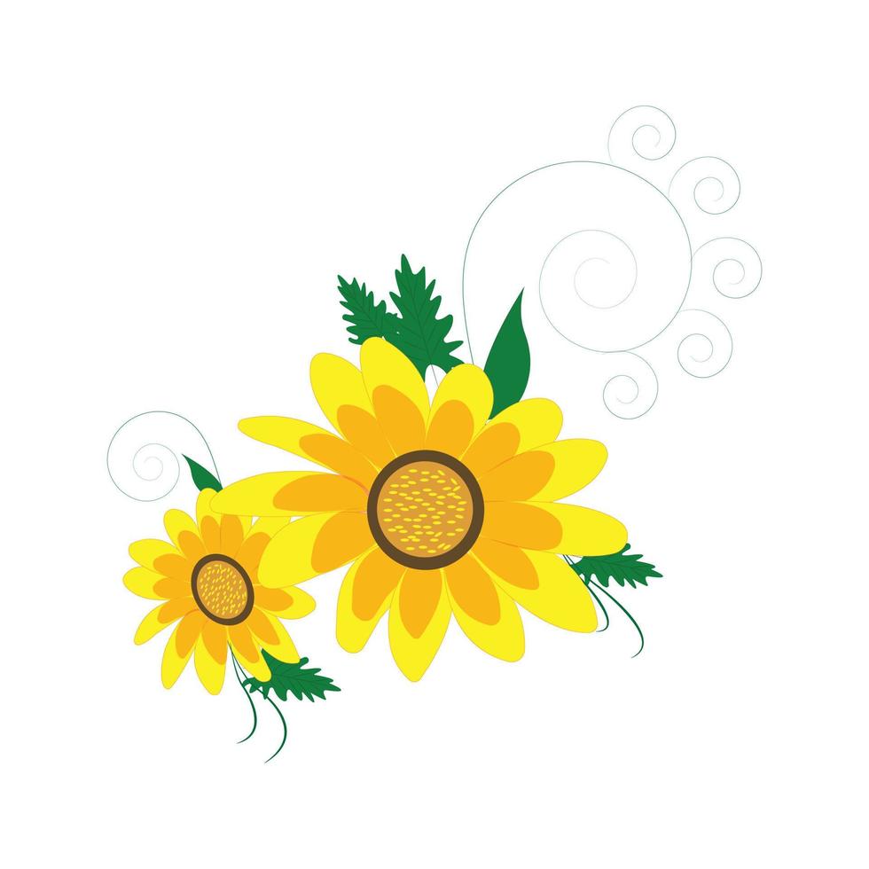 leuchtend gelbe Sonnenblumen-Symbolblüte isoliert auf weißem Hintergrund, bunte Sommerpflanze für Handy- und Webspiele, Vektorillustration vektor