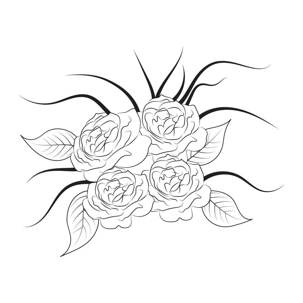 blommor line art arrangemang. du använder på gratulationskort, ram, shoppingkassar, väggkonst, bröllopsinbjudan, dekorationer och t-shirts vektor