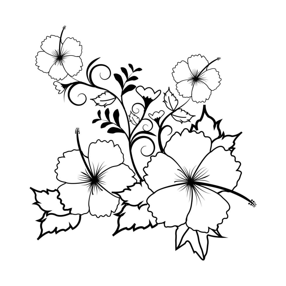vektor hibiskus blommig botanisk blomma. exotisk tropisk hawaiiansk sommar. svart och vitt graverad bläckkonst. isolerade hibiskus illustration element på vit bakgrund.