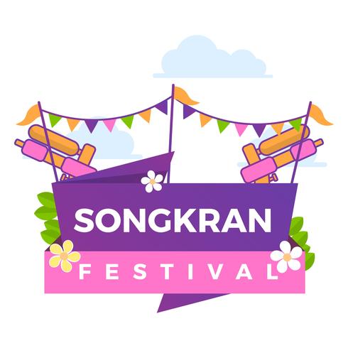 Flat Färgglada Songkran Festival Vector Poster Illustration