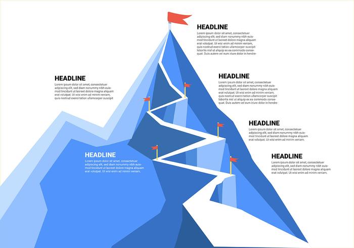 Unternehmensziele mit Berg und Fahnen vektor