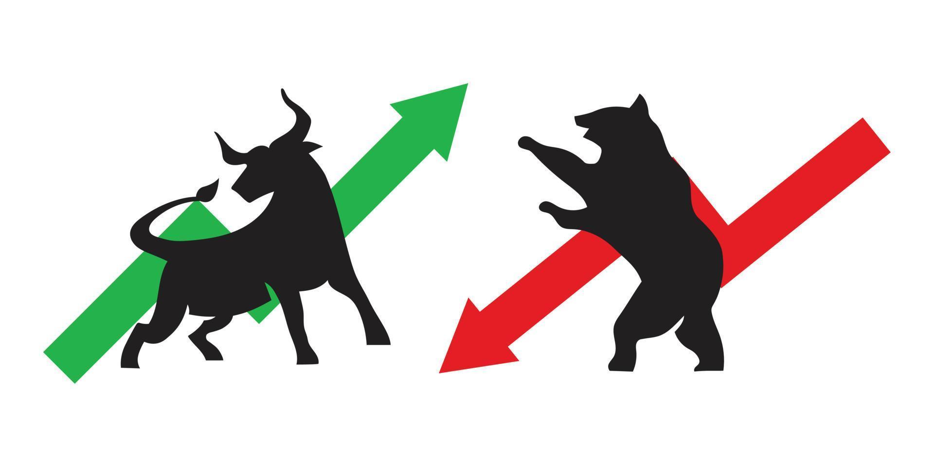 Silhouette von Bär und Bulle für bärischen und bullischen Trend an der Börse vektor