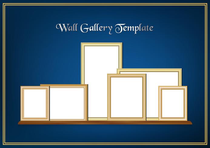 Set av dekorativa ram bild med guldgräns, Vector design på blå bakgrund med kopia utrymme i premium koncept.