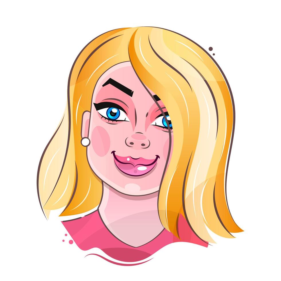 ansiktsuttryck av kvinna med blont hår, leende. vacker seriefigur modern affärskvinna. vektor illustration isolerade