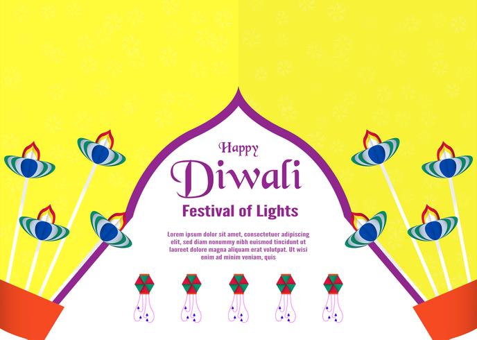 Inbjudan bakgrund för Diwali, festivalen av hinduiska lampor. Vektor illustration design i pappersskuren och hantverk stil.