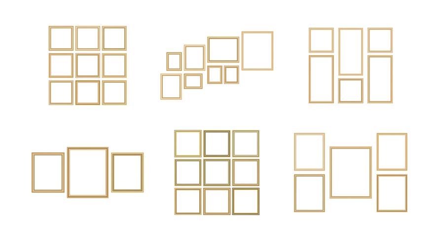Satz des dekorativen Rahmenbildes mit Goldgrenze, Vektordesign mit Kopienraum im erstklassigen Konzept. vektor
