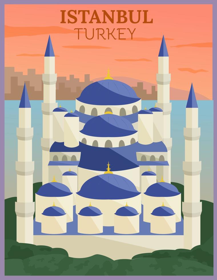illustration vektordesign av retro och vintage reseaffisch av istanbul, Turkiet vektor
