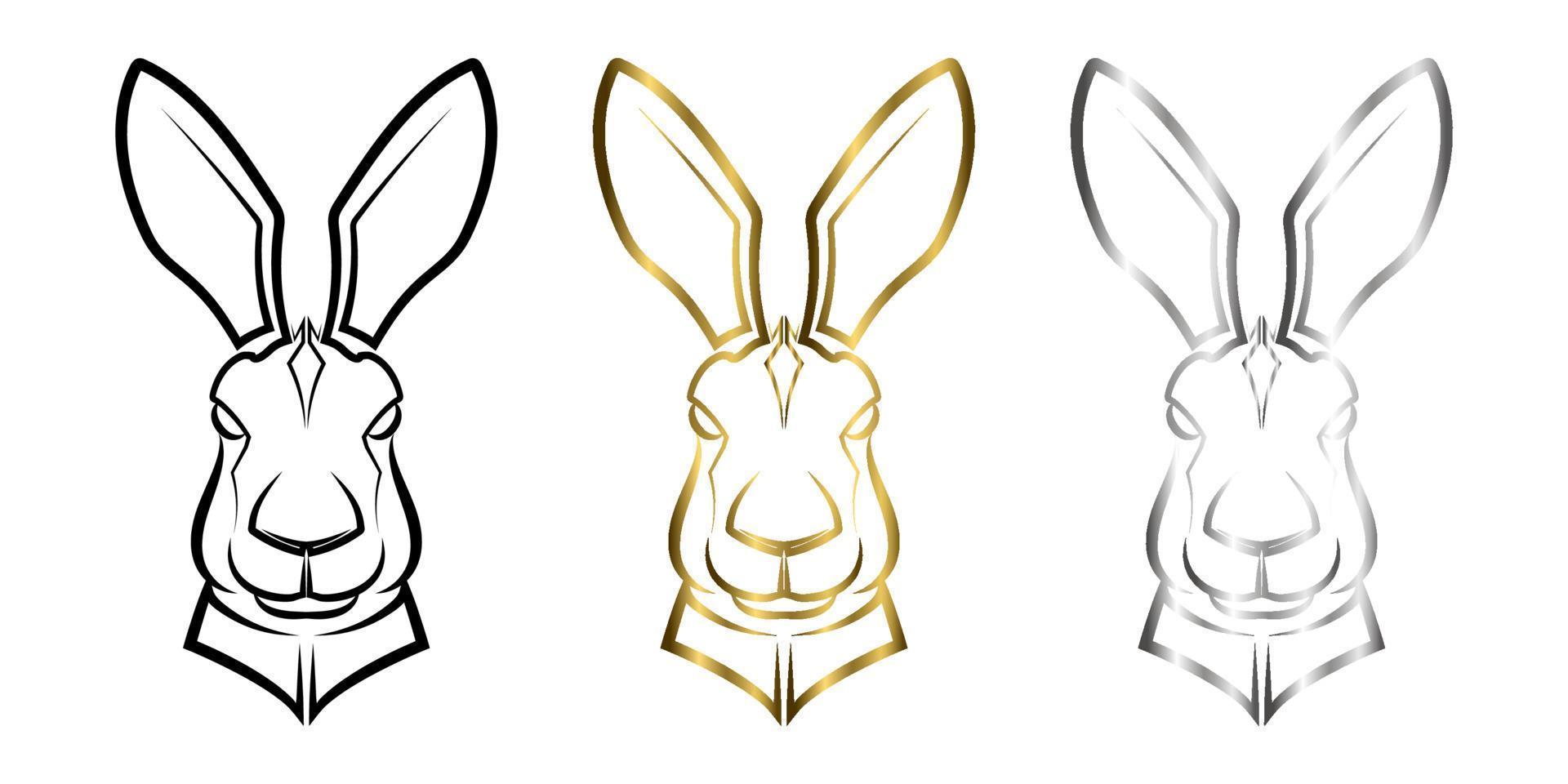 tre färg svart guld och silver linje konst av kanin huvud. bra användning för symbol, maskot, ikon, avatar, tatuering, t-shirtdesign, logotyp eller någon design. vektor