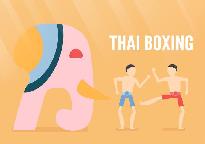 Tecken design av thailändska boxning människor med elefant isolerad på orange bakgrund. Vektor illustration i platt design för affisch, reser med ljus.