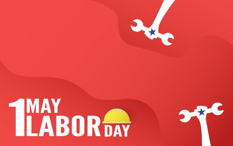 Happy Labour Day am 1. Mai von Jahren. Template-Design für Banner, Poster, Cover, Werbung, Website. Vector Illustration im Papierschnitt und machen Sie Art auf rotem Hintergrund in Handarbeit.