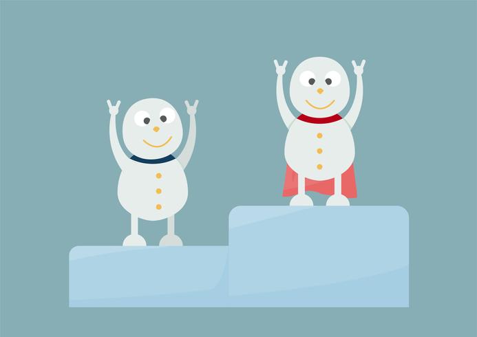 Snögubbefamiljporträtt på blå bakgrund för God jul den 25 december. Tävling är nummer ett. vektor