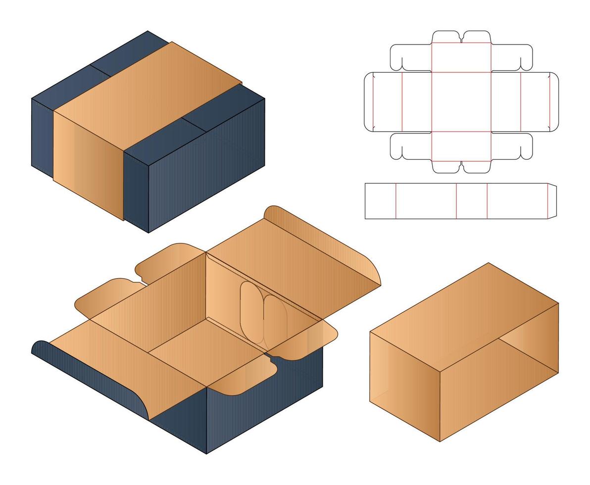 Box Verpackung gestanzte Vorlage Design. 3D-Modell vektor