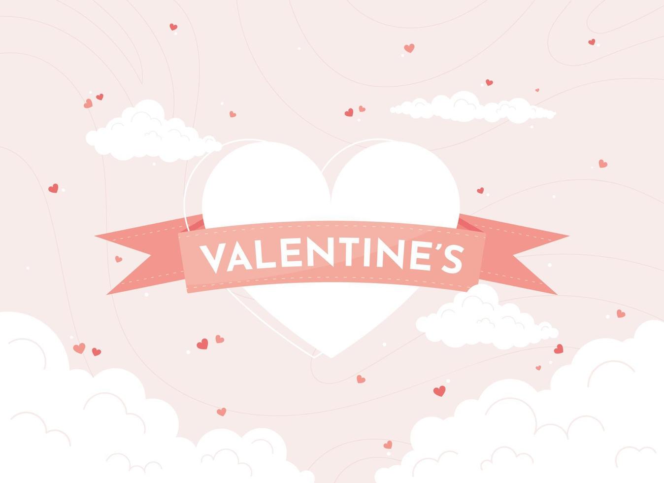 Happy Valentine's Day Pink Ribbon Banner mit weißem Herz. romantisches und liebesplakat, grußkarte und postkarte. Vektorillustration im flachen Design vektor