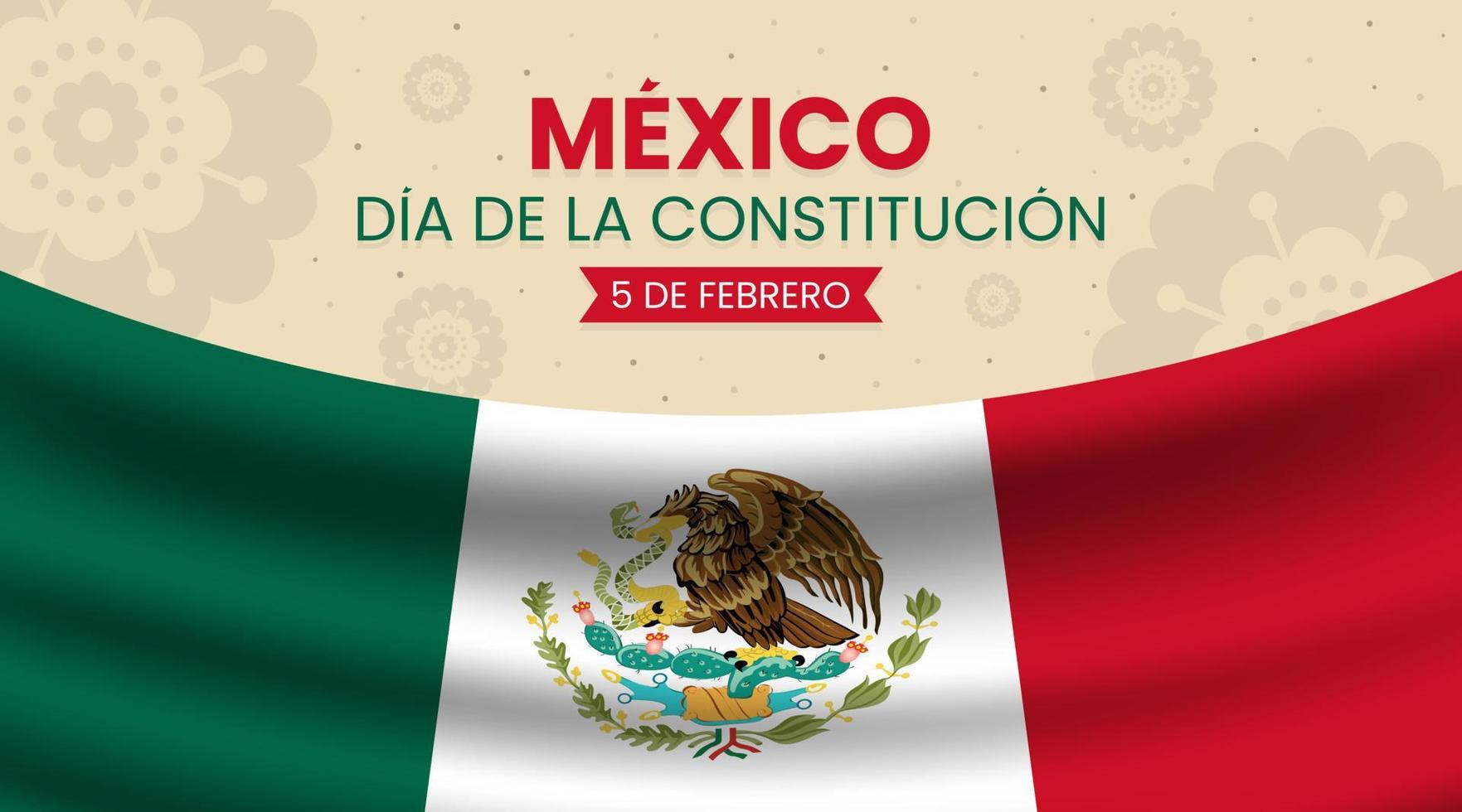 mexiko dia de la constitucion oder mexikanischer konstitutionstag hintergrund mit realistischer flagge und ornamenten vektor
