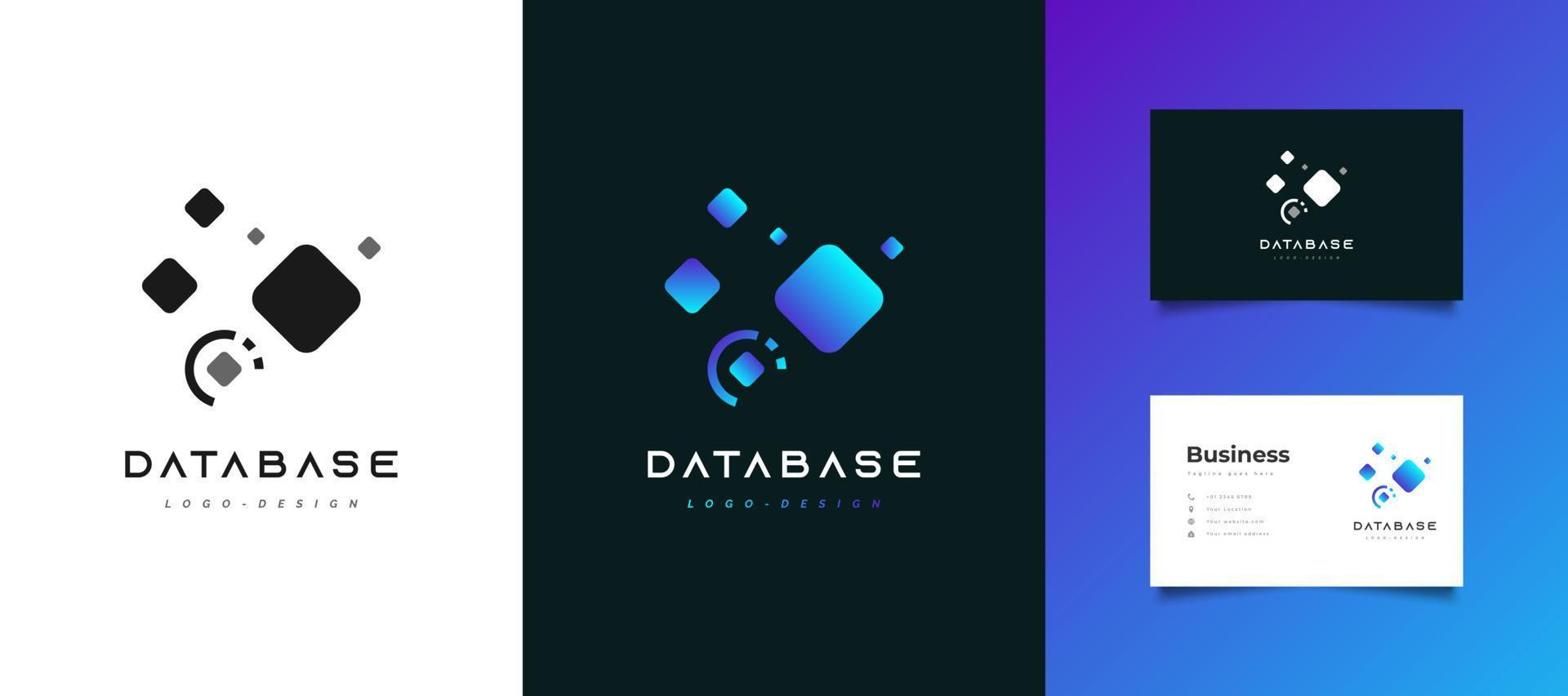 blaue Datenbank und Technologie-Logo-Design. Speicher- oder Datenfreigabelogo oder -symbol vektor