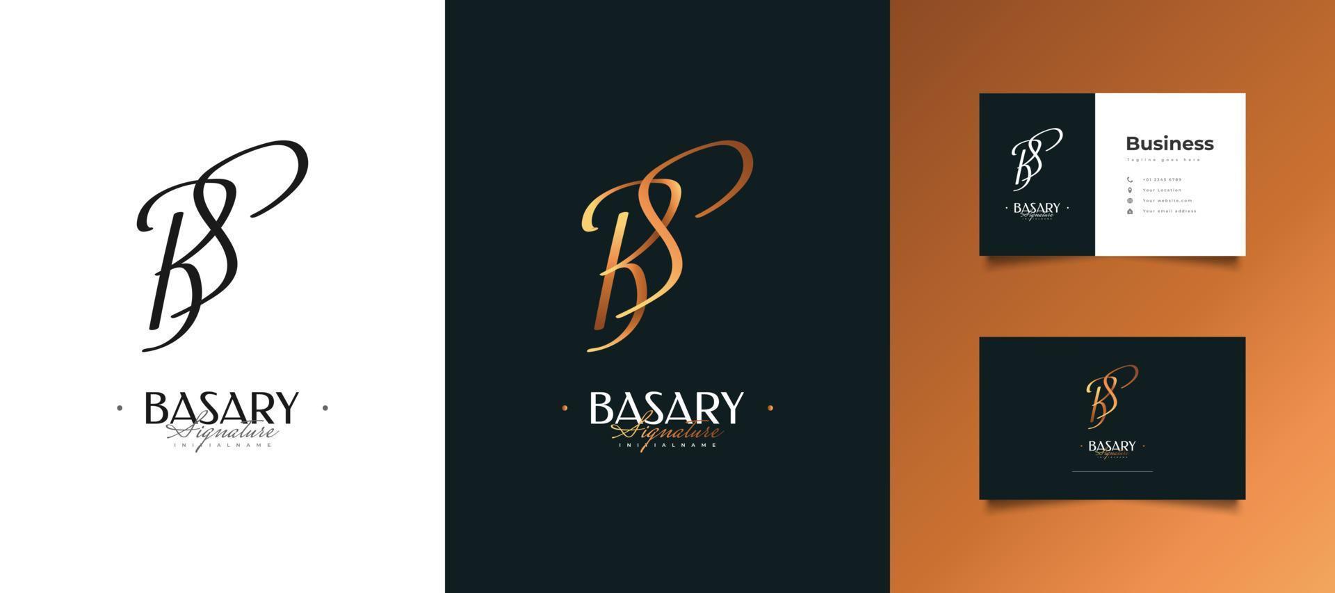 initial bs-logotypdesign i elegant guldhandstil. bs signaturlogotyp eller symbol för bröllop, mode, smycken, boutique, botanisk, blommig och affärsidentitet vektor