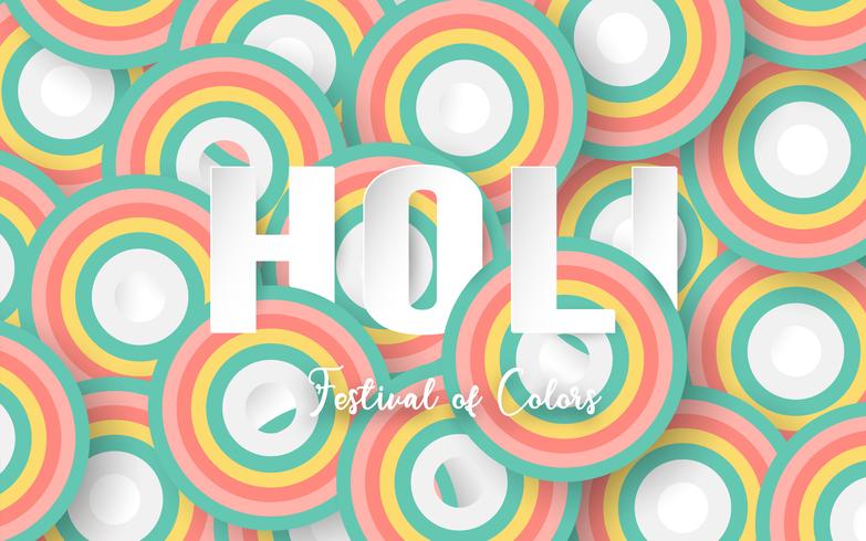 Happy Holi, Fest der Farben. Schablonenelementdesign für Schablone, Fahne, Plakat, Grußkarte. Vector Illustration im Papierschnitt, Handwerk, Origamiart mit flacher Lageart.