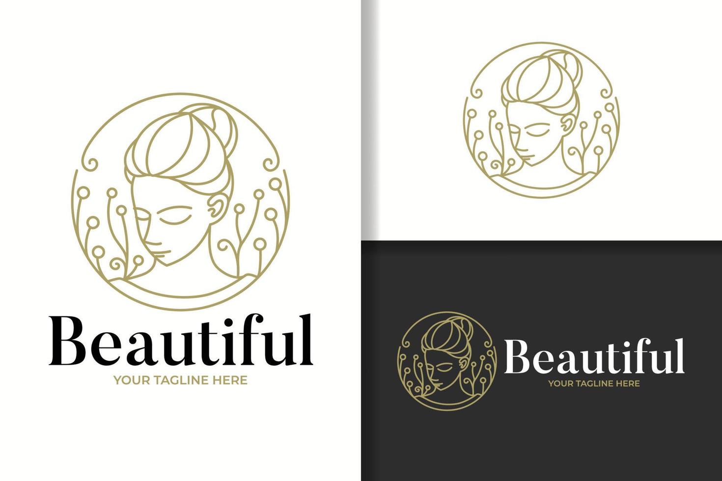 skönhet vintage kvinna head line art logotyp vektor