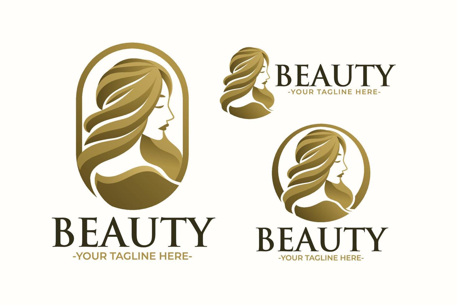 Schönheit Frau Gold-Vektor-Logo-Vorlage vektor