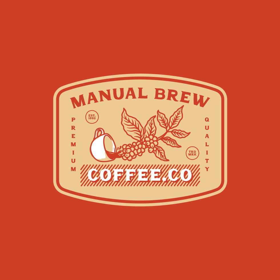 hand gezeichnetes vintage-manual-brew-café-logo-abzeichen vektor