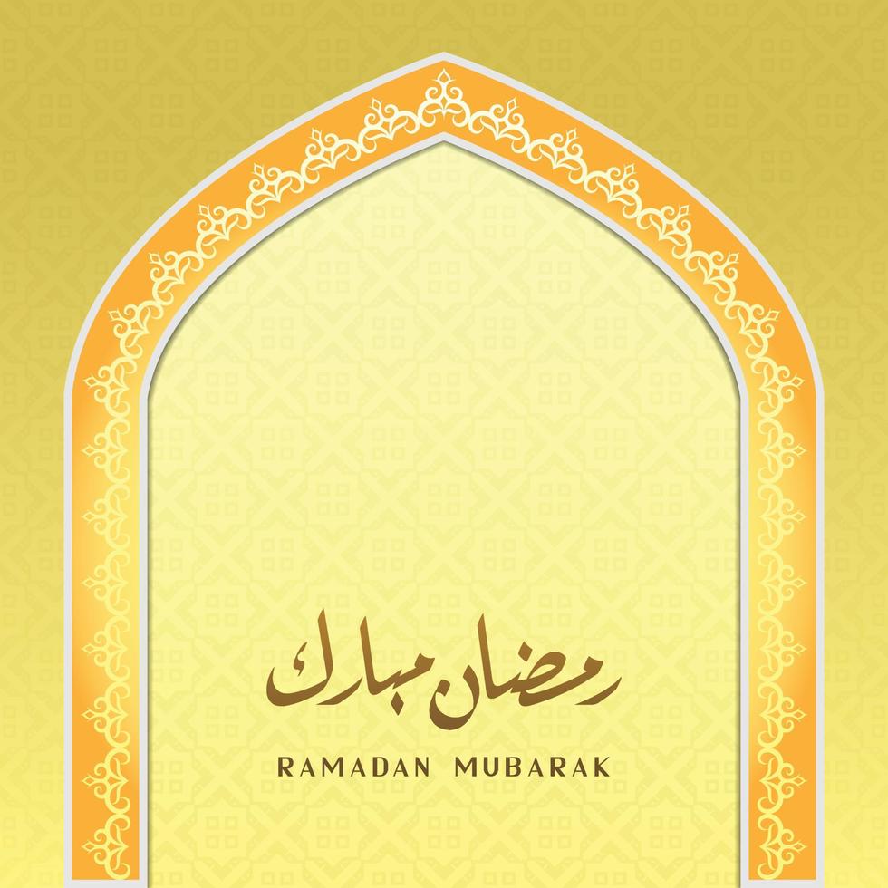 ramadan mubarak-hälsningar med vacker kalligrafi, dekorativa bårder, moskédörrar och mönsterbakgrunder vektor