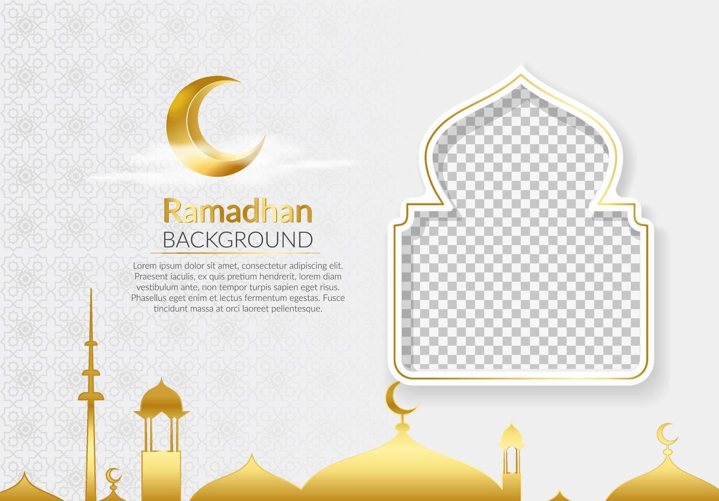 ramadan kareem hintergrund mit mond und moschee, islamisches fenster mit kopierraum vektor