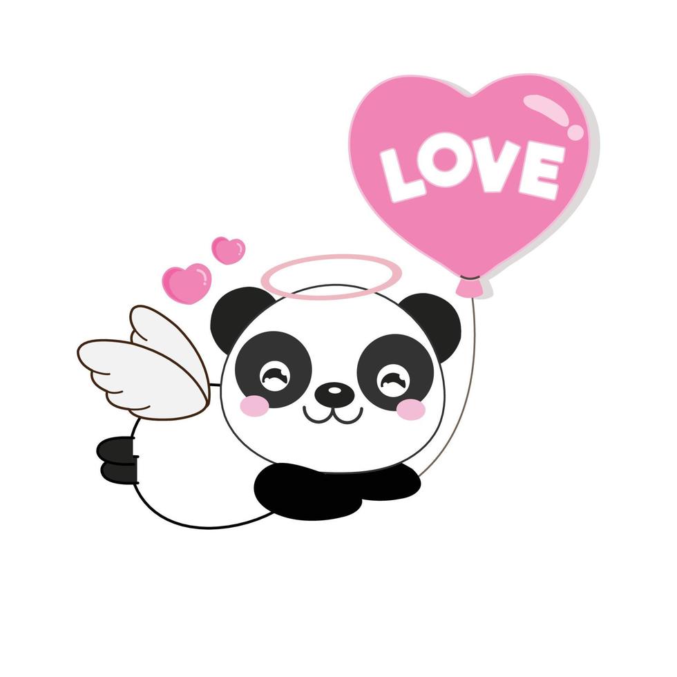 söt panda cupid med kärleksballong. vektor