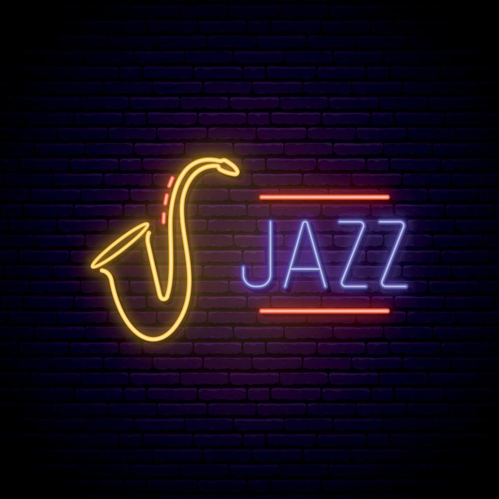 Jazz-Musik-Leuchtreklame. helles nachtschild für bar, café, restaurant. vektor