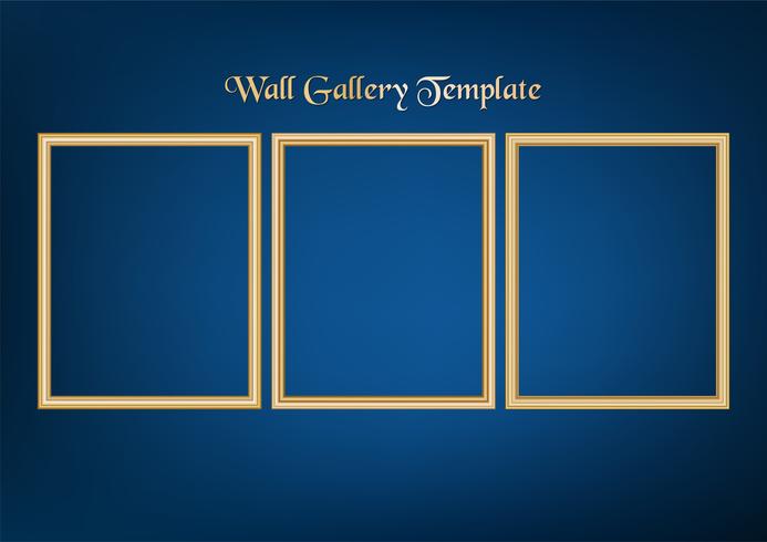 Satz des dekorativen Rahmenbildes mit Goldgrenze, Vektordesign auf blauem Hintergrund mit Kopienraum im erstklassigen Konzept. vektor