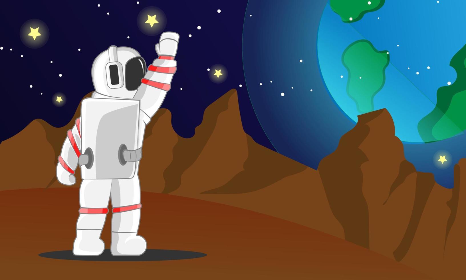 Illustrationsgrafik von Astronut auf dem Mars angekommen vektor
