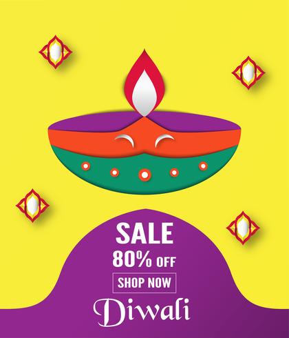 Diwali ist Festival der Lichter der Hindu für Einladung Hintergrund, Web-Banner, Werbung. Vektorillustrationsdesign im Papierschnitt und in der Handwerksart. vektor