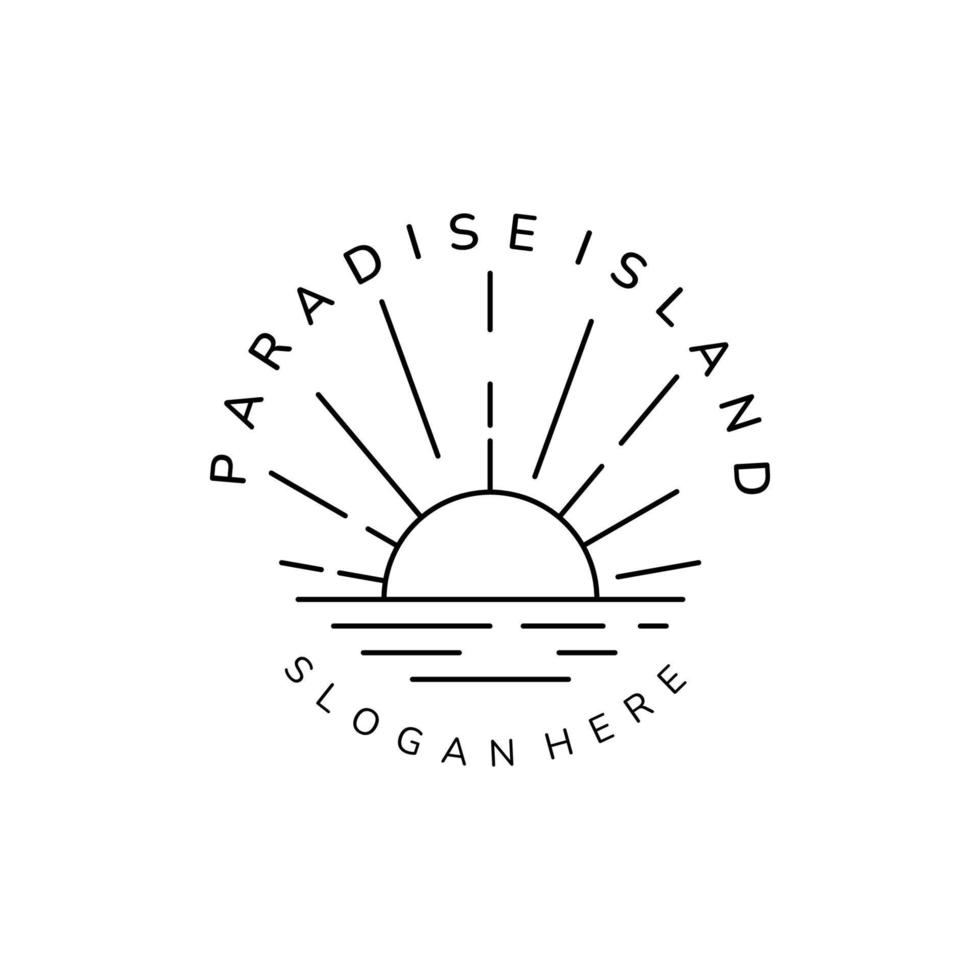 sunburst paradis island line art minimalistisk ikon logotyp vektor mall illustration design